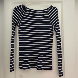 Long sleeve navy and white striped shirt